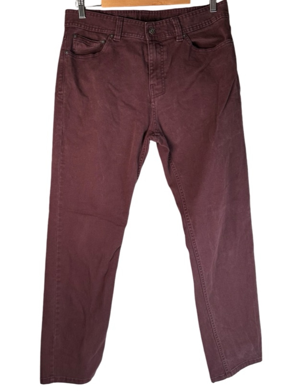 prAna Men’s Theorem Slim Fit Maroon Red 5-Pocket Casual Outdoor Jeans Size 34